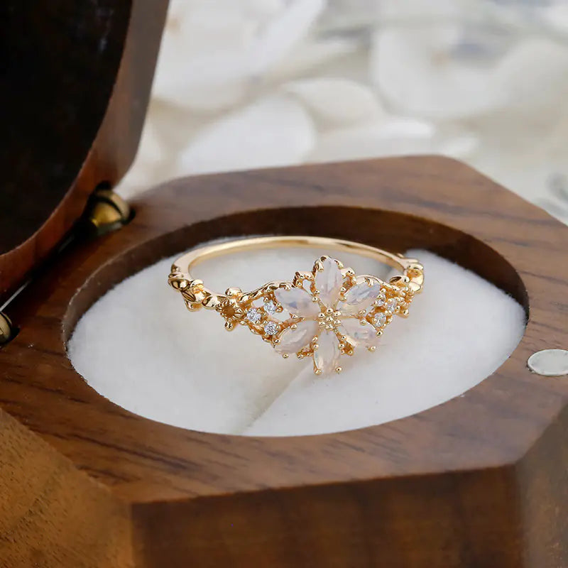 Anillo de Ópalo Zircón Chapado en Plata S925 y 14K en Estilo Lujoso